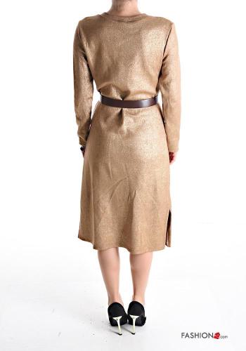 Vestido manga larga cuello redondo De lurex por la rodilla con cinturón - ph 2