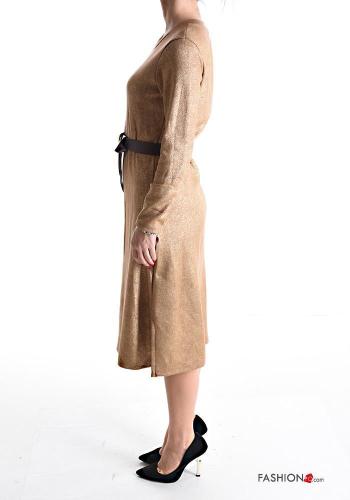 Vestido manga larga cuello redondo De lurex por la rodilla con cinturón - ph 3