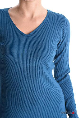 long sleeve pencil Ribbed knee-length Dress with v-neck - ph 4