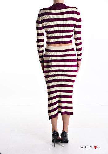 Coordinato maniche lunghe costine girocollo Fantasia righe con elastico con spacco - ph 2