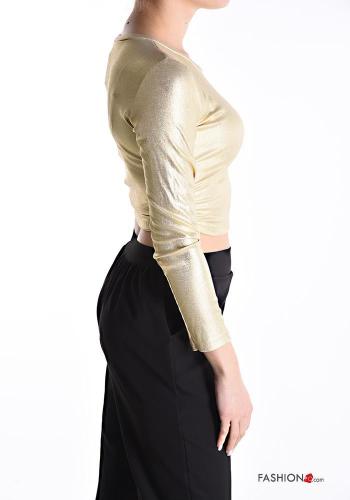 long sleeve crew neck metallic Top with drawstring - ph 3