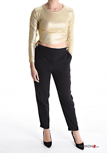 long sleeve crew neck metallic Top with drawstring - ph 5