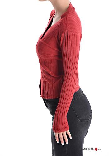 Ribbed long sleeve Sweater with v-neck with knot - ph 3
