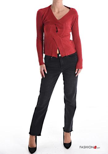 Ribbed long sleeve Sweater with v-neck with knot - ph 4
