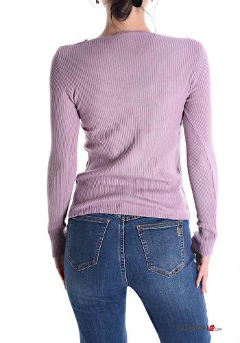 Camisola em jersey canelado manga comprida gola V com nó - ph 2