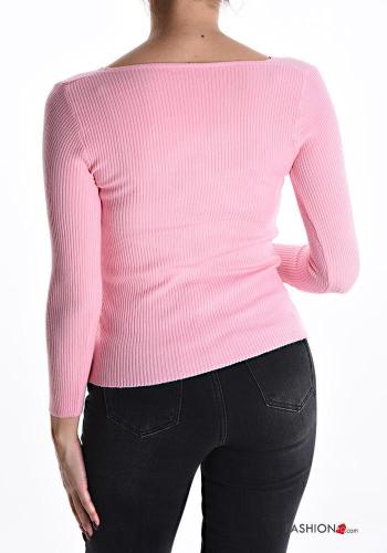 Camisola em jersey canelado manga comprida gola V - ph 2