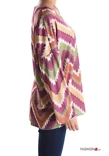 Camisola de mangas compridas lurex Padrão optical gola V - ph 3