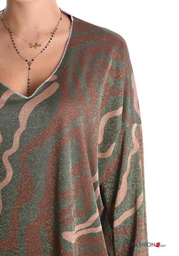 Camiseta de manga larga De lurex Estampado abstracto con cuello en v - ph 4