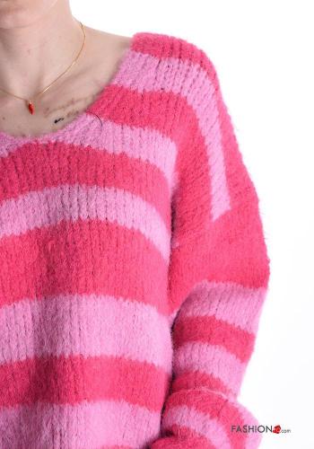 Camisola em Lã mista manga comprida às riscas gola V - ph 4