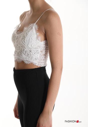 Top renda sem mangas curto gola V com copas com elástico - ph 2