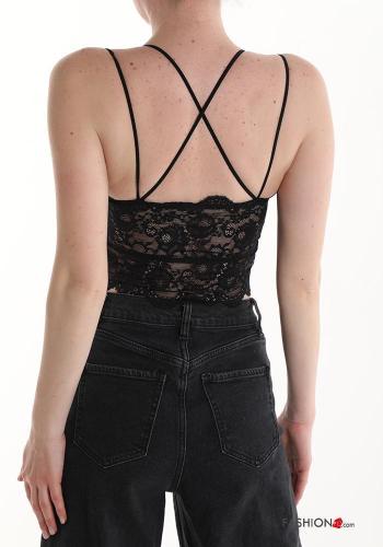 Top costas abertas curto sem mangas renda com copas - ph 2