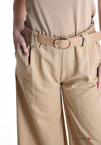 Calças wide leg com cinto com bolsos com elástico - ph 4