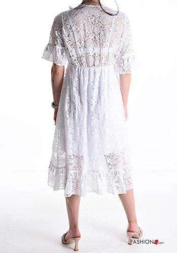 Robe en Coton manches courtes détail dentelle manches à volant à col en V - ph 2