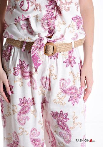 Conjunto manga curta wide leg com cinto com botões - ph 4
