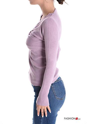 Maglione costine maniche lunghe scollo a V con nodo - ph 3