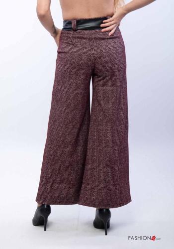 Tartan wide leg Trousers with fabric belt with elastic with pockets - ph 3