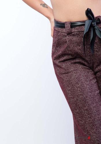 Tartan wide leg Trousers with fabric belt with elastic with pockets - ph 4