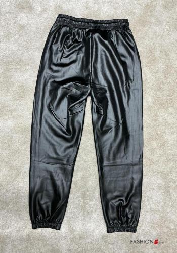 Calças imitação de couro com elástico - ph 6