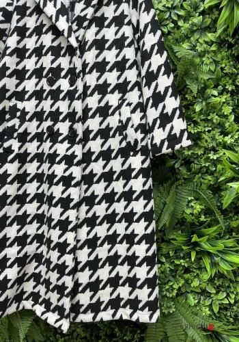 Manteau manches longues Imprimé pied de poule avec poches sans doublure à boutons - ph 3