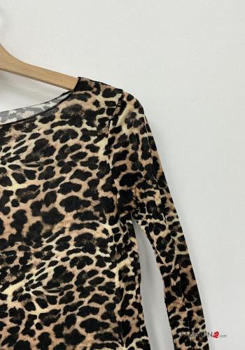 Maglietta a manica lunga in Misto Cashmere Fantasia animali - ph 4