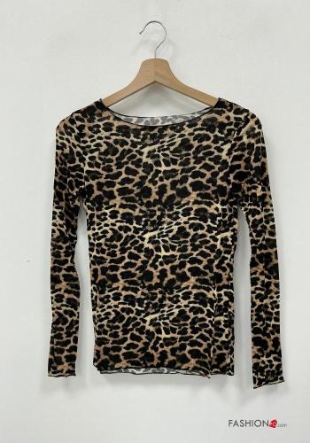Maglietta a manica lunga in Misto Cashmere Fantasia animali - ph 5