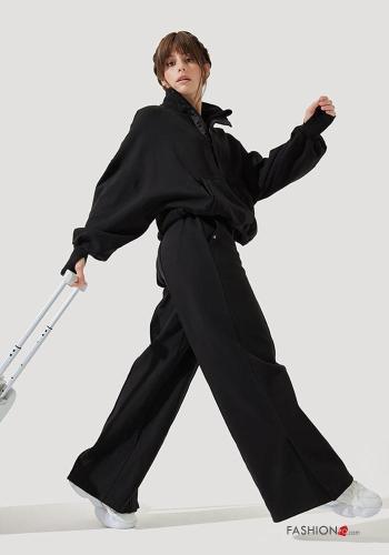 POPFLEX oversized adjustable high waist Cotton Trousers with zip with split with elastic with pockets