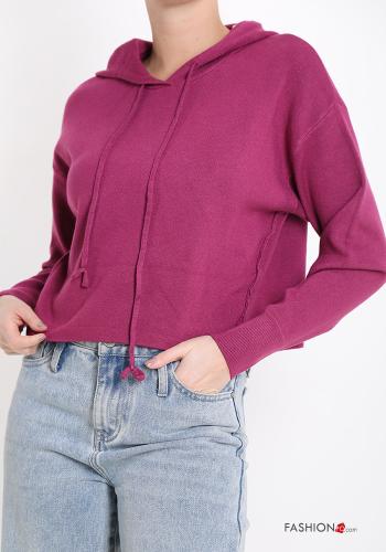 Camisola curto com capuz com cordão