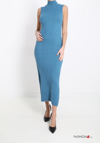 Gerippte lange Ärmelloses Kleid Rollkragen-