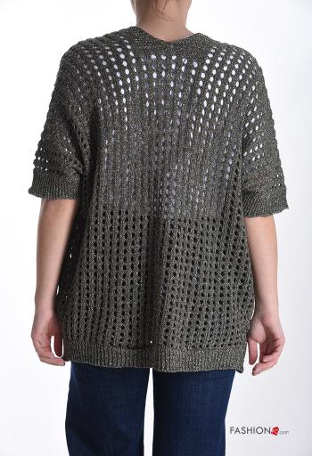 Cardigan a rete lurex maniche corte con tasche - ph 2