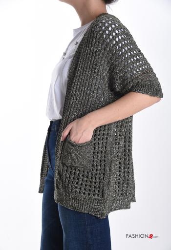 Cardigan a rete lurex maniche corte con tasche - ph 3