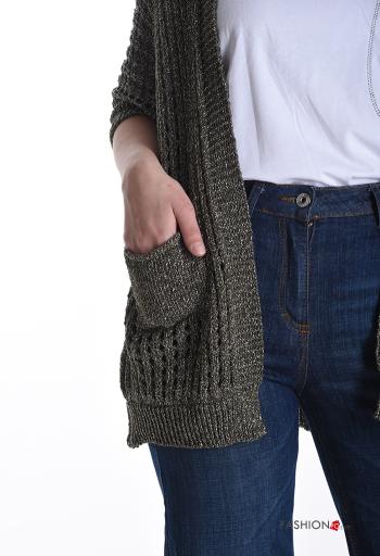 Cardigan a rete lurex maniche corte con tasche - ph 4