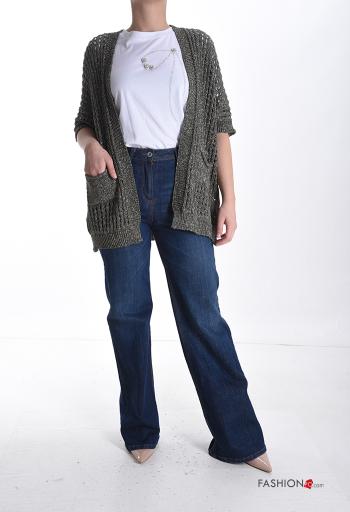 Cardigan a rete lurex maniche corte con tasche - ph 5