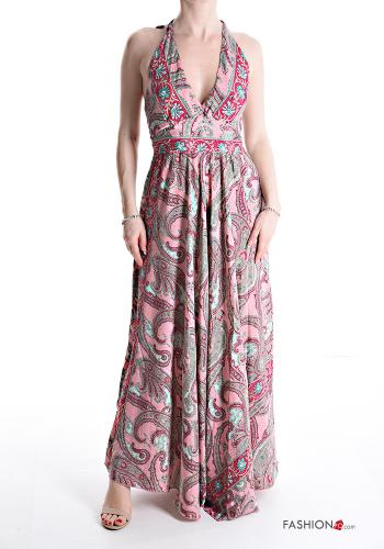 Abito in Seta senza maniche lungo Fantasia jacquard scollo a V
