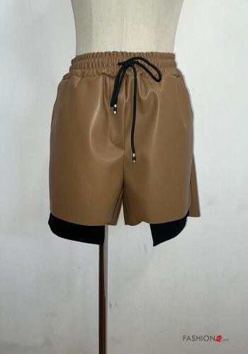 Shorts faux cuir avec poches avec élastique