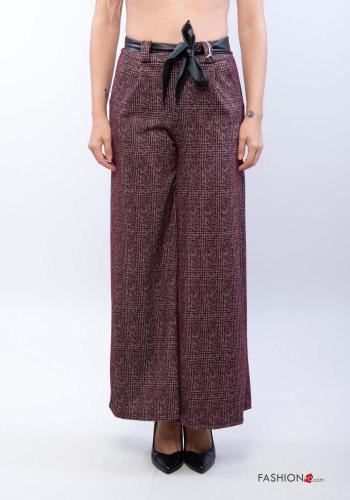 Tartan wide leg Trousers with fabric belt with elastic with pockets - ph 1