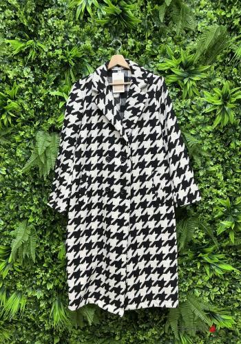 Manteau manches longues Imprimé pied de poule avec poches sans doublure à boutons - ph 1