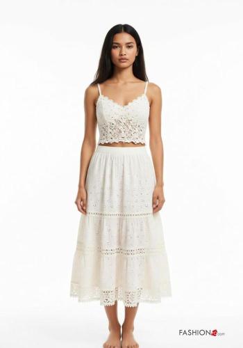 Gonna in Cotone Fantasia ricamata in pizzo sangallo con balze con elastico