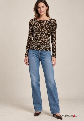 Maglietta a manica lunga in Misto Cashmere Fantasia animali - ph 1
