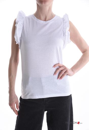 T-shirt in Cotone maniche corte girocollo con balze