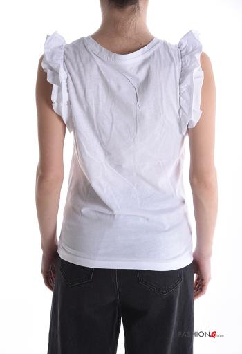 T-shirt in Cotone maniche corte girocollo con balze - ph 2