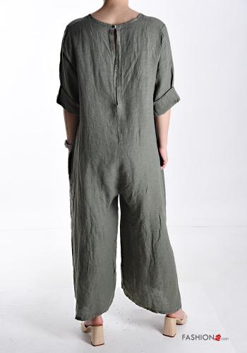 Jumpsuit in Lino maxi wide leg girocollo con tasche - ph 2
