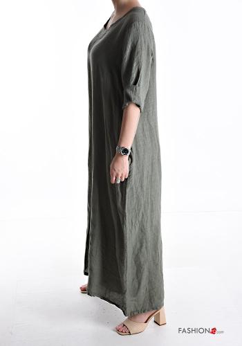 Jumpsuit in Lino maxi wide leg girocollo con tasche - ph 3