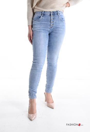 denim skinny Cotton Jeans with buttons with pockets