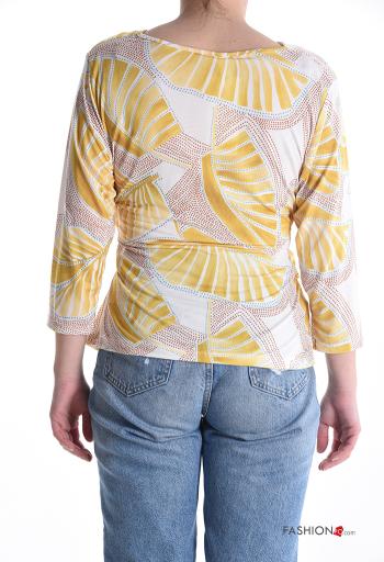 Abstract print long sleeve Blouse with bow with v-neck - ph 2