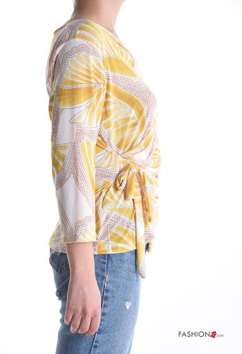 Abstract print long sleeve Blouse with bow with v-neck - ph 3