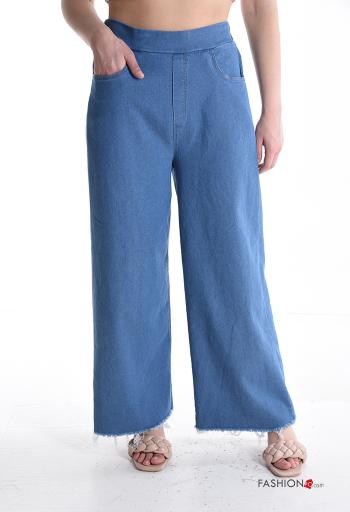 wide leg Cotton Jeans with pockets with elastic