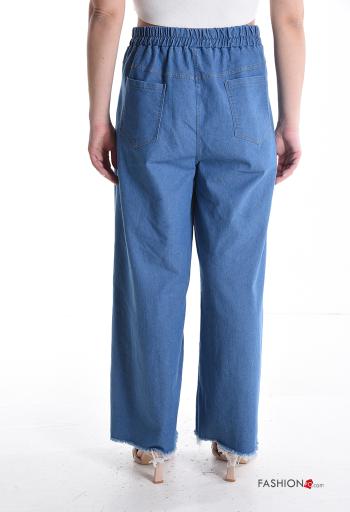 wide leg Cotton Jeans with pockets with elastic - ph 2