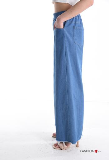 wide leg Cotton Jeans with pockets with elastic - ph 3