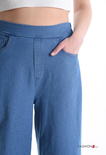wide leg Cotton Jeans with pockets with elastic - ph 4