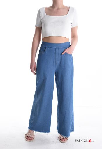 wide leg Cotton Jeans with pockets with elastic - ph 5